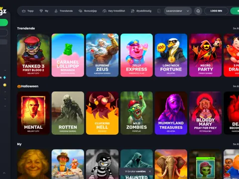 Spillobbyen hos Bitkingz Casino med rader for trendende, Halloween og nye spill, blant dem Tanked 3, Supreme Zeus og Wild Zombies.
