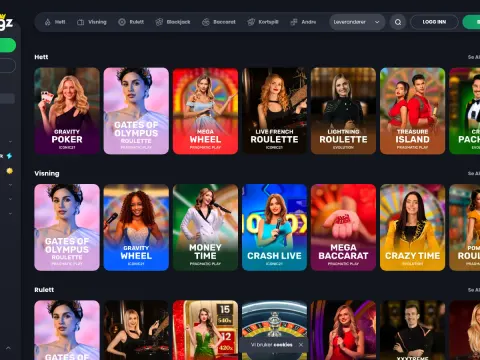 Live casino hos Bitkingz Casino med fliser av vertinner og verter for Gravity Poker, Mega Wheel, Crazy Time og Lightning Roulette.