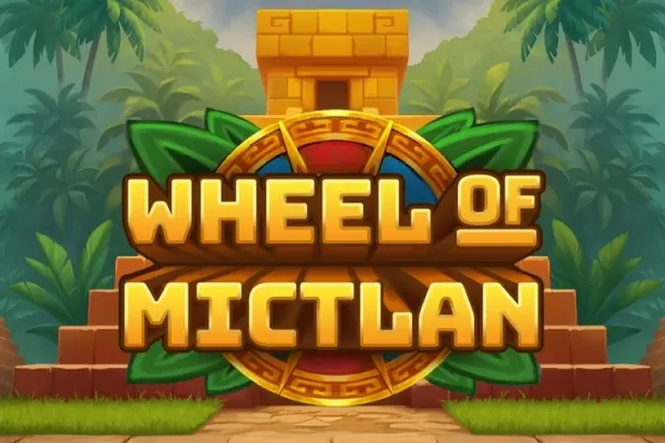 Et gyllent hjul med blader foran et aztekertempel i jungelen, med logoen til Wheel of Mictlan (Play'n GO) i gule bokstaver.